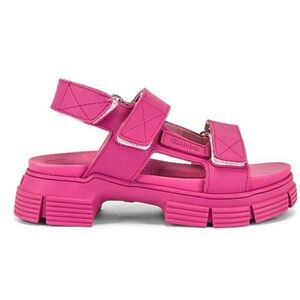 Ganni Sport Shocking Pink lug sole recycled rubber velcro sandals EU 38